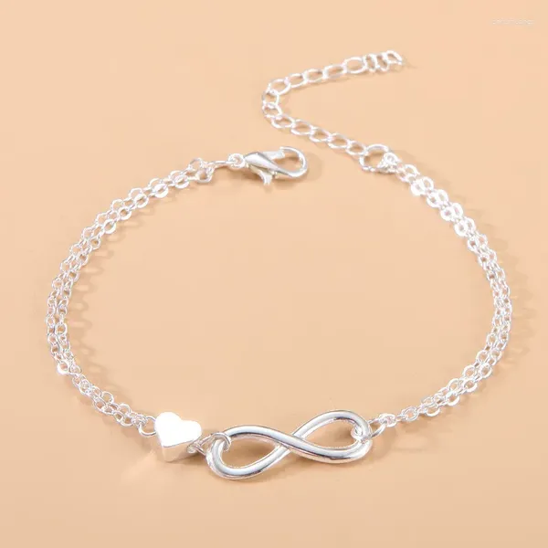 Pulseras con dijes S925 Chapado en plata Cadena de doble capa Amor Corazón Pulsera Brazalete para mujer Elegante Fiesta Joyería Regalo Pulseras SL219