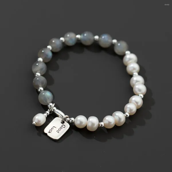 Pulseras de encanto S925 Sterling Silver Buena suerte Pearl Moonstone Pulsera Cadena para mujeres Boda Joyería del Día de San Valentín