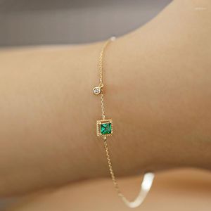 Bedelarmbanden S925 Sterling zilveren Japanse eenvoudige smaragdgroene kristallen ketting armband vrouwen licht luxe temperamentplaten 14k gouden sieraden