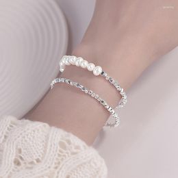 Braccialetti con ciondoli Braccialetto di perle in argento sterling S925 Moda delicata Gioielli con perline asimmetriche Regali di compleanno per la sua mamma Ragazze adolescenti