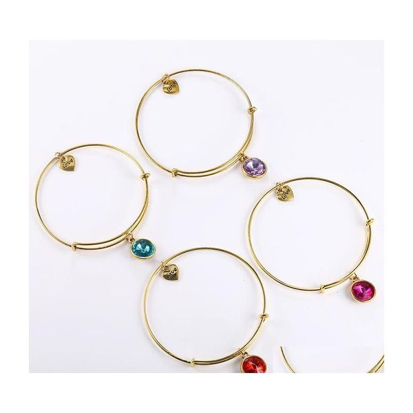 Pulseras con dijes Venta Birthstone Vintage Gold Ampliable Wire Love Pulsera Brazaletes para mujeres DIY Brazalete Amigo Regalos de cumpleaños 3631 Q Dhit2