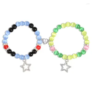 Bracelets Charm Sansango 2pcs/set Guitar Star Pareja para mujeres Heart Magnetic Bangles Regalo de joyería con cuentas de piedra