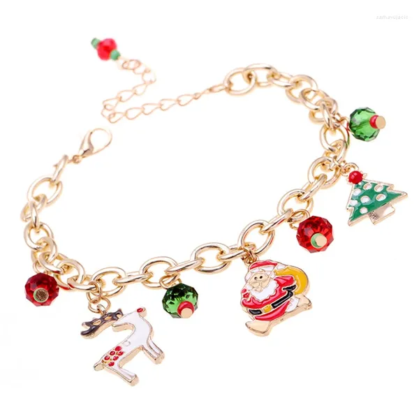 Bracelets de charme Bracelet Père Noël Pendentif Bracelet Décorations de Noël pour la maison Bonne année 2024 Ornements d'arbre Cadeaux de Noël