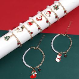 Bracelets de charme SAUVOO 1pc 18 5cm Alliage Perle De Noël Jingle Bells Elk Père Noël Arbre Bonhomme De Neige Bas Pendentifs Bijoux De Noël