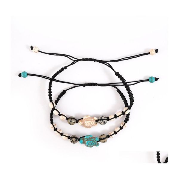 Bracelets porte-bonheur tortue de mer perles pour femmes hommes 2 couleurs pierre naturelle brin élastique amitié bracelet plage bijoux cadeaux Drop Del Ot8Fb