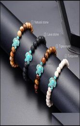 Pulseras con dijes Cuentas de tortuga marina Pulseras de hilo para mujeres Hombres Clásico Lava Piedra Ojo de tigre Turquesa Elástico Friendshi Dh24692106