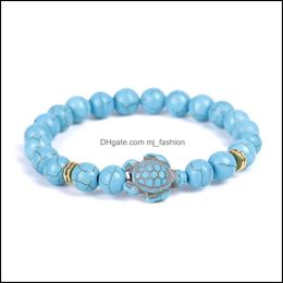 Bedelarmbanden zeeschildpad lava kralen armbanden klassiek 8 mm turquoise steen elastische vriendschap armband strand voor vrouwen mannen mjfashion dhtow