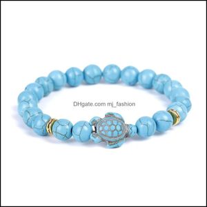 Bracelets de charme Bracelets Classic 8 mm Turquoise Stone Elastic Friendship Bracelet Bracelet For Women Men Mjfashion Dhtow