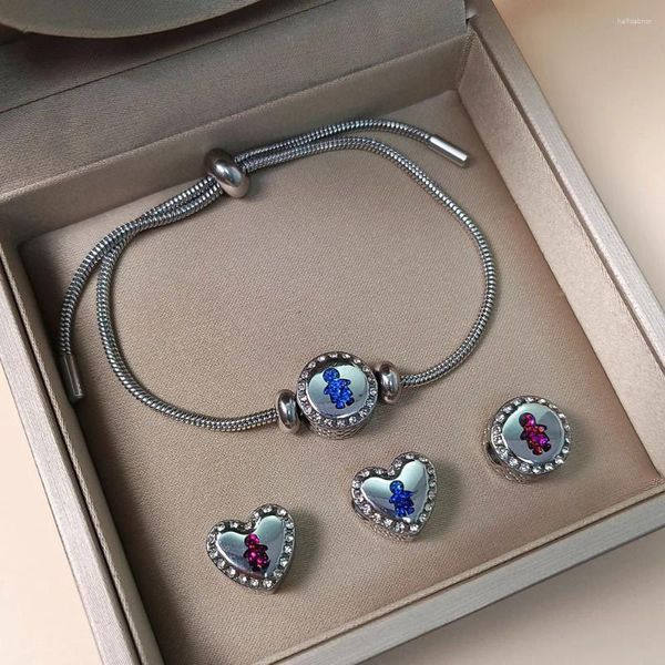 Bracelets de charme vendent des perles d'oeil bleu bracelet de couple réglable en acier inoxydable pour son cadeau de Noël d'anniversaire de la Saint-Valentin