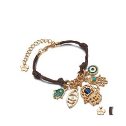 Charmarme armbanden verkopen blauw oogleer Bracelet Lucky Evil met Hamsa Hand van Fatima Charm Wax Rope armbanden voor meisjes vrouwen Wholesa Dhvt4