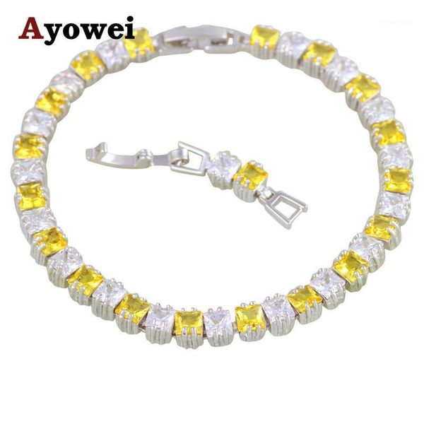 Bracelets porte-bonheur, vente en ligne, bijoux en Zircon jaune attrayant, ton argent, cadeau pour femmes, à la mode, TBS1085A1
