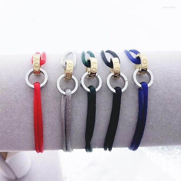 Pulseras con dijes Venta de acero inoxidable trenzado Cinta multicolor Pulsera de carta de amor para mujeres Hombres El amante Amistad a granel Pulsera tejida