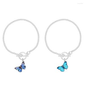 Bracelets porte-bonheur vente Bracelet femme bleu papillon pendentif alliage métal strass main chaîne hommes et femmes mode bijoux cadeau