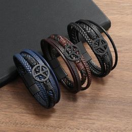 Bracelets porte-bonheur vente de mode hommes créatifs multicouches tissés à la main corde Bracelet en cuir signe magnétique bijoux