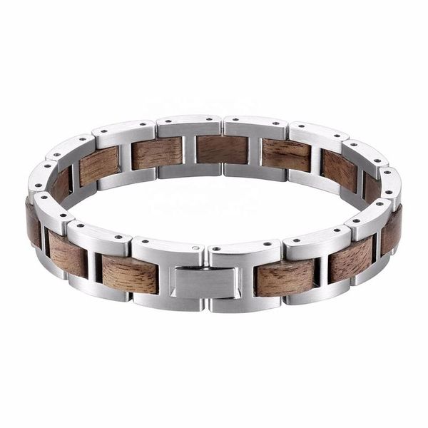 Bracelets porte-bonheur vente de produits Bracelet en acier inoxydable en bois personnalisé bois de noyer hommes Bracelet en argent meilleurs cadeaux