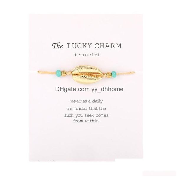 Bracelets de charme Bracelet en alliage de coquillage réglable Colorf String Corde Bracelets Gold Charm Famille Couple Cadeau Bijoux En Gros Drop Del Dh1Vy