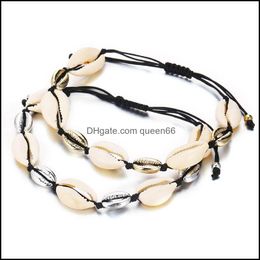 Bracelets de charme bracelet coquille à la main Corde à cire tissée à la main Hommes et femmes cheville de plage 8,511 pouces
