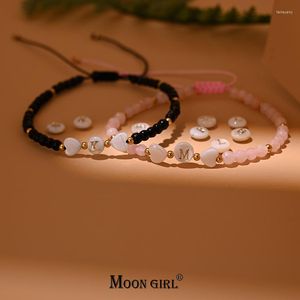 Bracelets porte-bonheur coquille initiale coeur Couple mode pierre naturelle perles en acier inoxydable Bracelet d'amitié pour les femmes bijoux