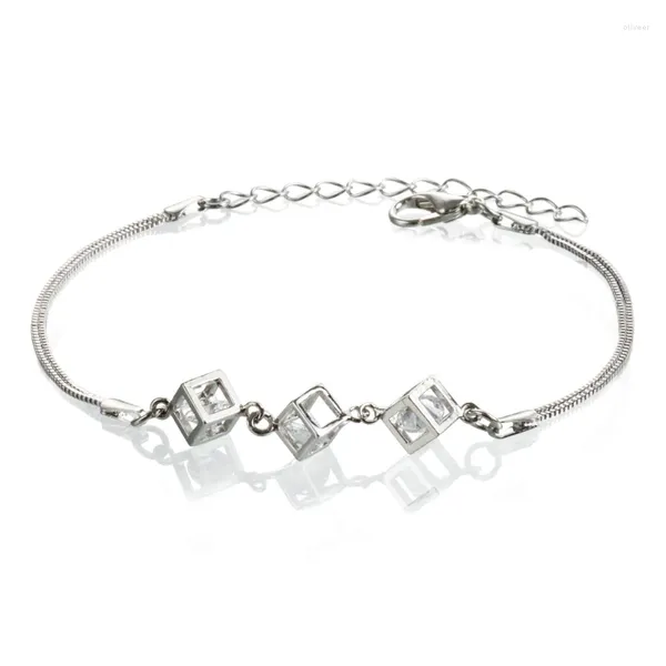 Pulseras con dijes Pulsera de cubo de cristal brillante Brazaletes de circón hechos a mano Adorno de cadena de muñeca geométrica unisex Joyería de pulsera elegante