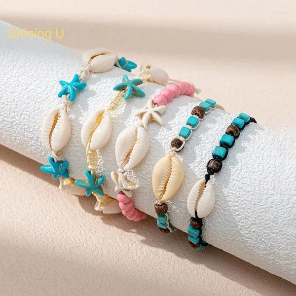 Bracelets de charme Shining U Starfish Seashell Bracelet réglable pour filles garçons bijoux de mode vacances d'été 2 pièces