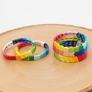 Bedelarmbanden Shinus Emaille Tegelarmband Regenboogkralen Veelkleurige Sieraden Boho Zomer Strandaccessoires Handgemaakte Jewellery1265r