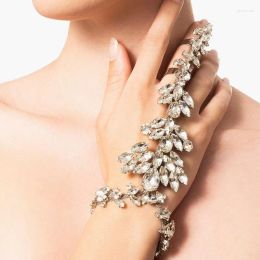 Bracelets de charme brillant cristal fleur mariée bagues main chaîne bijoux de mariage pour femmes strass géométrique bracelets 2024227