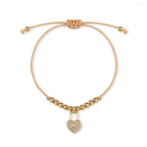 Bedelarmbanden glanzende kubieke zirkonia kristal liefde hart hanger 5 mm vergulde koper gevulde kralen verstelbare armband vrouwen touw