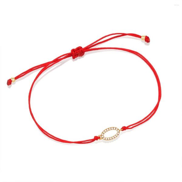 Pulseras con dijes Piedras de circonia cúbica brillante Pulsera de huevo ovalado Mujeres Círculo de la vida Cobre CZ Triángulo Cadena roja Joyería elegante presente