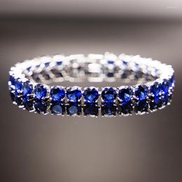 Bedelarmbanden glanzende CZ Blue Rhinestone Bangle armband zilveren kleur sieraden groothandel rond feest/verjaardagscadeau