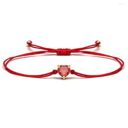 Bracelets à breloques brillant rouge cubique zircone cristal cuivre pêche coeur Bracelet femmes amoureux 2023 la plupart des pierres CZ chance protéger bijoux