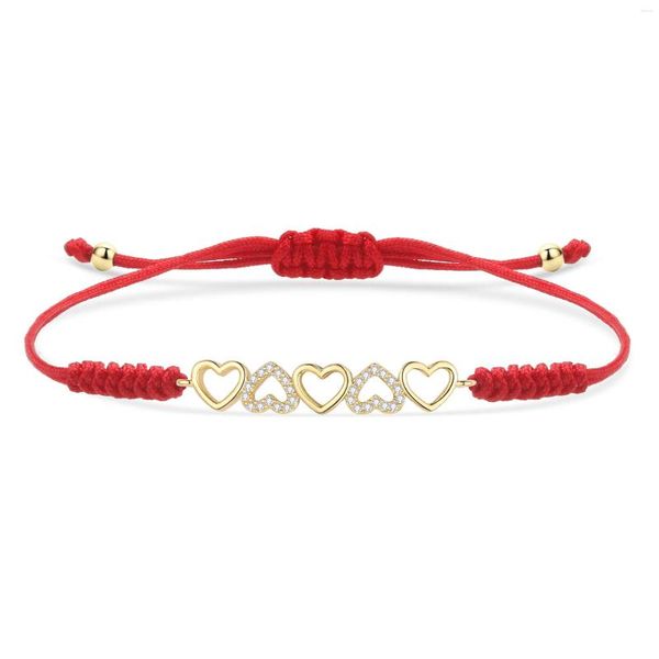 Pulseras de encanto brillante blanco cz cristal cuatro vinculado amor corazón pulsera mujeres circón latón rojo cuerda caja cadena ajustable joyería de moda