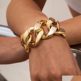 Bracelets Charm SHIXIN Hip Hop exagerado Cadenas de enlace gruesas para mujeres CCB Material Big Wide Fashion Hand Jewelry 230411 DRO DH42N