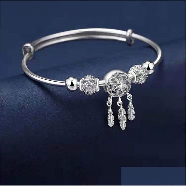 Bracelets de charme Sier Dreamcatcher Gland Plume Bracelet Bracelet Pour Femmes Mode Élégant Bijoux Accessoires Drop Livraison Ot1JP