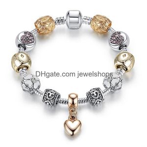 Bracelets de charme Sier Bracelets de fleurs plaqués or filles Pan Dora Design étoile amour coeur en forme de cristal perles charmes bracelets mode Di Dhwaz