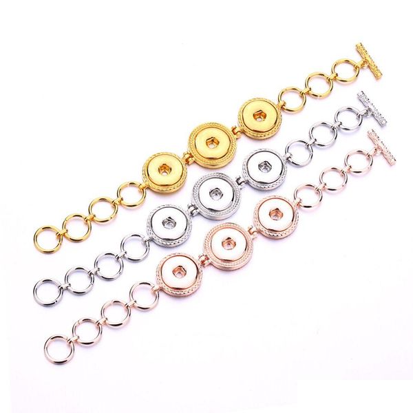 Charm Bracelets Sier Gold Rose Color Three 18Mm Snap Button Charms Bracelet Bangle Para Mujeres Proveedor Venta al por mayor Drop Delivery Jewelry Dh0Oe