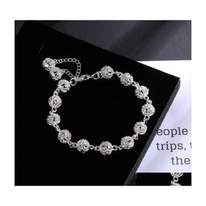 Charm Bracelets Sier Plated Beads Bracelet 8Mm Cute Birthday Gift Hollow Ball Drop Delivery Jewelry Dhwdi