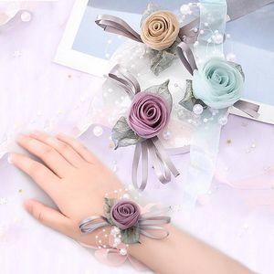 Charm Armbanden Zijden Rozen Witte Pols Corsage Bloemen Voor Bruidsmeisjes Bloem Armband Roze Bruids Zusters Bruiloft Accessoires