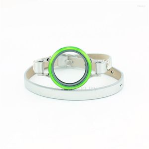 Bedelarmbanden zilverkleur lederen armband 30 mm emailschroef roestvrij staal drijvend medaillon