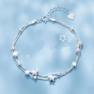 Bracelets porte-bonheur couleur argent étoiles perles rondes BraceletBangle pour femmes boîte élégante chaîne Pulseras Mujer bijoux Sl028