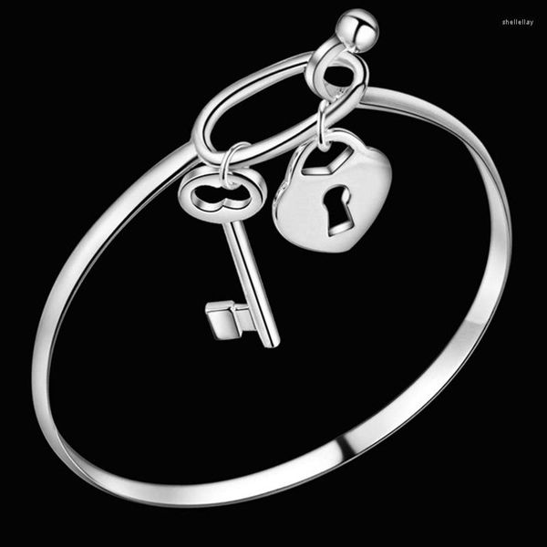Bracelets porte-bonheur plaqué argent 925 amour serrure Bracelet torsion clé coeur ouvert pour hommes et femmes amoureux amis femme bijoux