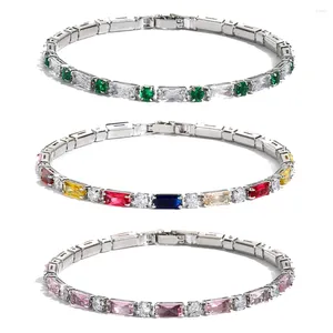 Bracelets de charme Argent Brillant Coloré Cristal Tennis Pour Femmes Hommes De Luxe Glacé Cubique Zircone Bracelet Sur La Main Hippie Bijoux