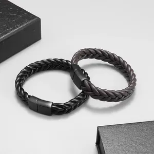 Bracelets de charme Simple classique Faux cuir tressé boucle magnétique bracelet hommes repos que mode fête accessoire quotidien