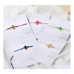 Bracelets porte-bonheur Simple Croix Bracelet Réglable Tresse Lucky String Corde Pour Femmes Hommes Enfants Bijoux Faits À La Main Drop Delivery Otfwg