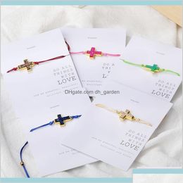 Pulseras de encanto Pulsera cruzada simple trenza ajustable cuerda de cuerda para mujeres niños joyas hechas a mano gbj1l bijdu drop deli dhjkm