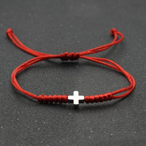 Charme Bracelets Simple Croix Rouge Chaîne Bracelet Tressage Réglable Chanceux Macramé Corde Tissée Pour Femmes Hommes Enfants À La Main BijouxCharme