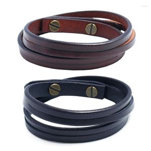 Bracelets porte-bonheur simples, Double pont en cuir, bracelets pour hommes, Punk marron/noir, manchette, bijoux cadeau pour garçon