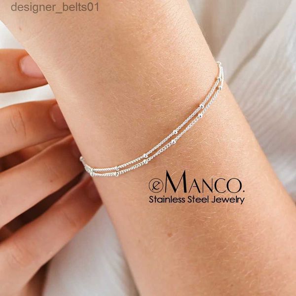 Pulseras con dijes, pulsera de cadena de bolas femenina simple, joyería, nueva pulsera de cadena de cuentas finas en capas para mujer, cadena de acero inoxidable 316L L231214