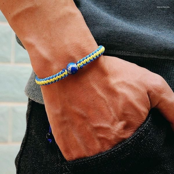 Bracelets porte-bonheur Simple tressé à la main bleu jaune fil Bracelet créatif à la main Ukraine corde pour hommes femmes brassard bijoux