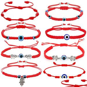Bracelets de charme Simple fait à la main tressé chanceux rouge chaîne bracelet à breloques femmes hommes turc bleu mauvais œil perles Bracelets Tren Dhgarden Dhein