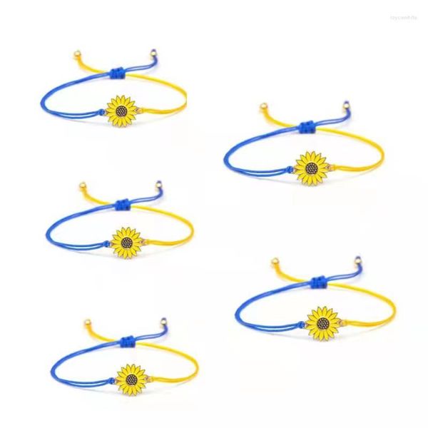 Bracelets porte-bonheur Simple fait à la main tressé tournesol Bracelet pour femme minimaliste marguerite fleur bleu jaune Ukraine drapeau bijoux